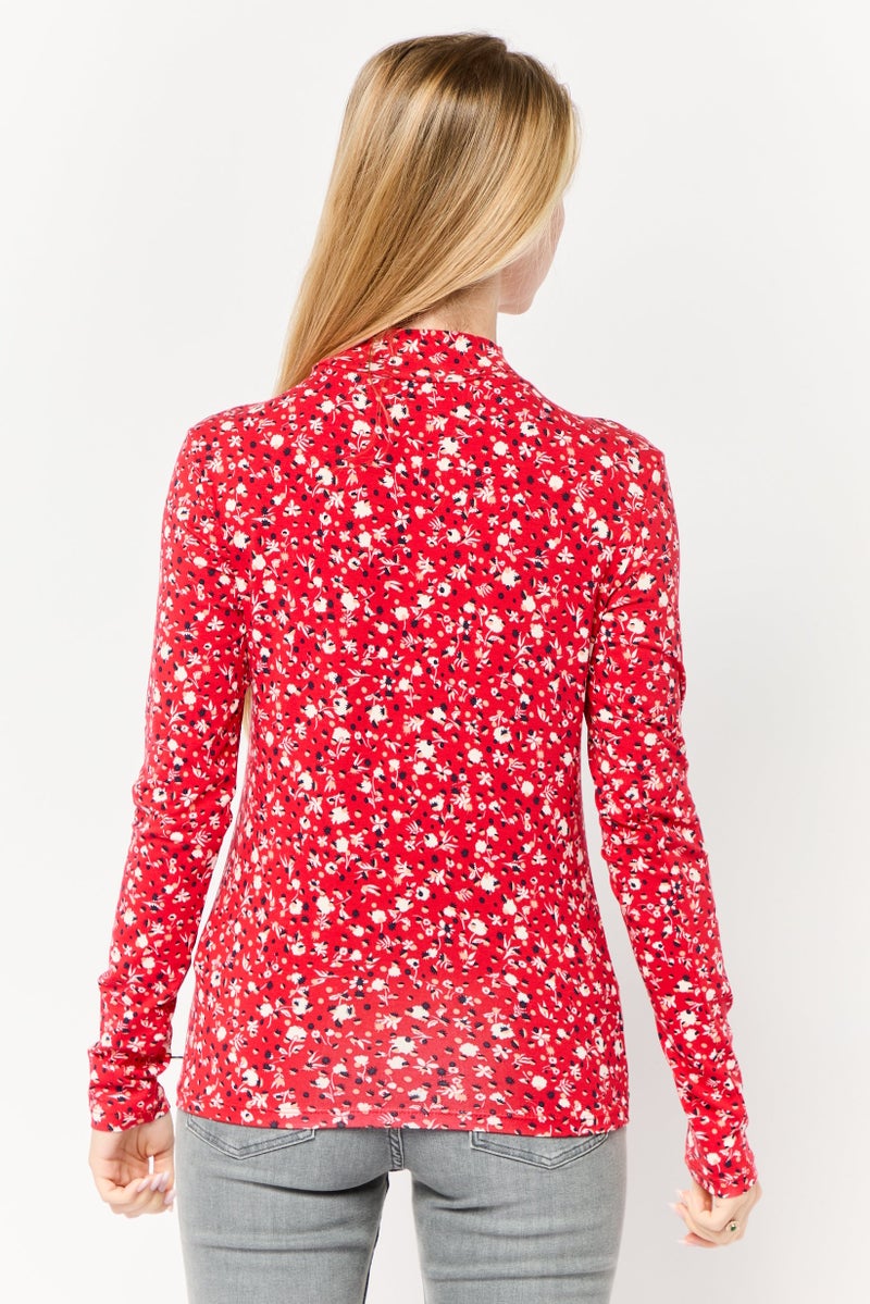 Scotch & Soda Women Mock Neck Long Sleeve Floral Print Blouse, Multicolor  - Image 4