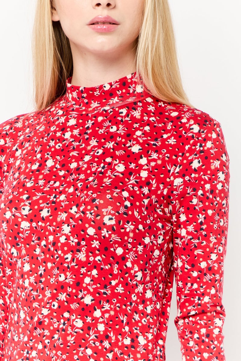 Scotch & Soda Women Mock Neck Long Sleeve Floral Print Blouse, Multicolor  - Image 3