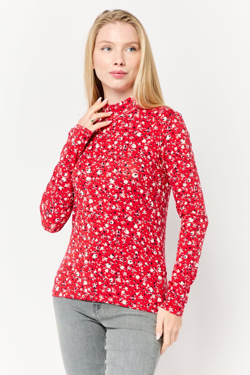 Scotch & Soda Women Mock Neck Long Sleeve Floral Print Blouse, Multicolor  - Image 1