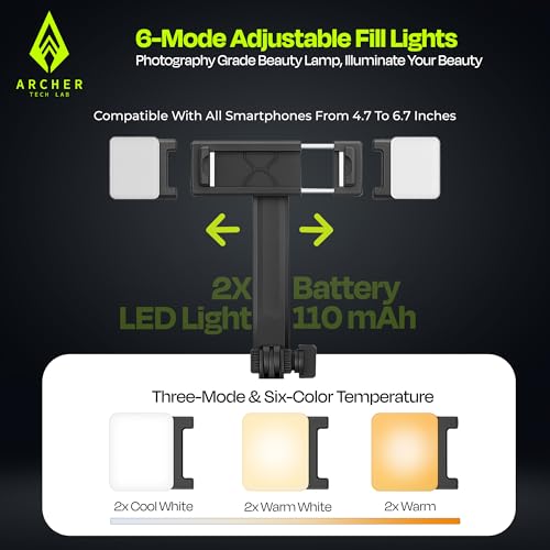 Archer Tech Lab Multifunctional Selfie Stick with Tripod Stand, Detachable Bluetooth Remote, 6-Mode Fill Light, 360° Rotation, Aluminum Alloy Pole, Stable Anti-Slip Base for iPhone & Android Vlogging - Image 2