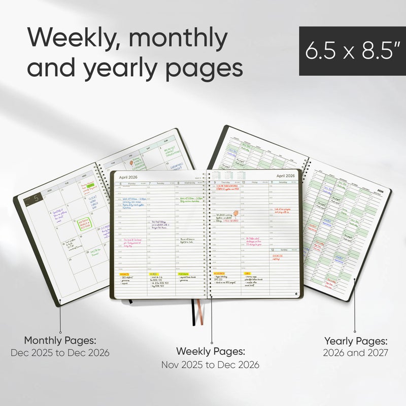 Inamio 2026 Planner Weekly and Monthly â€“ Hourly Appointment Book 2026 â€“ Softcover, Twin-Wire Binding â€“ Teacher Planner, Simple Design for Productivity - January 2026 to December 2026, 6.5 x 8.5 - Image 3