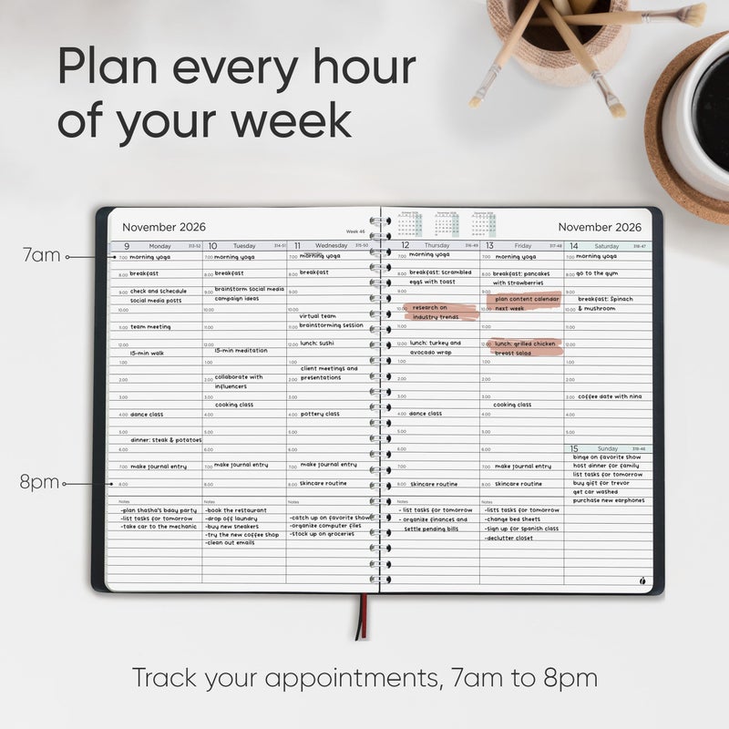 Inamio 2026 Planner Weekly and Monthly â€“ Hourly Appointment Book 2026 â€“ Softcover, Twin-Wire Binding â€“ Teacher Planner, Simple Design for Productivity - January 2026 to December 2026, 6.5 x 8.5 - Image 2