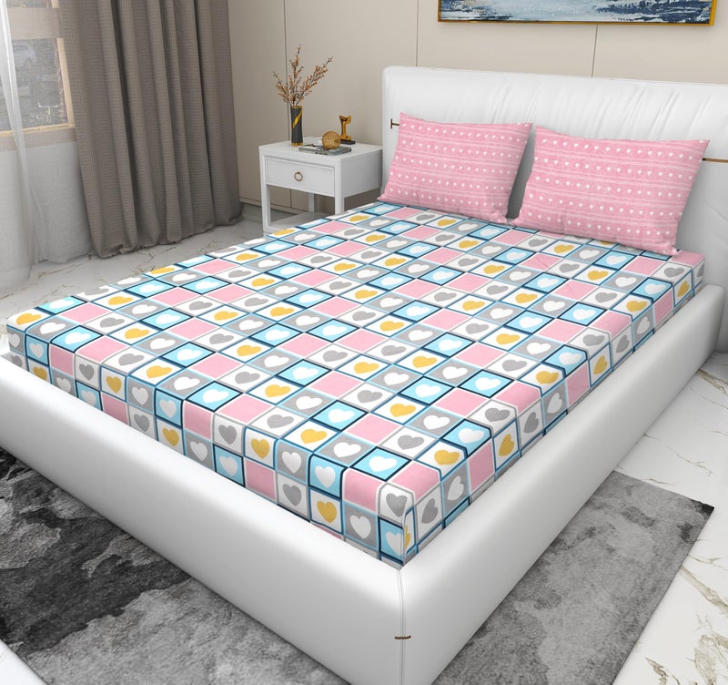 RD TREND 210 Tc Bedsheet for Double Bed King Size 100 x 108 Inches, Glace Cotton Bedsheet for King Size with 2 Pillow Covers 18 x 28 Inches, Pink Heart - Image 4
