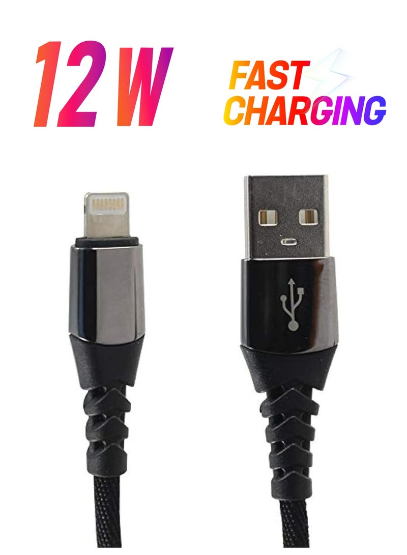 بودي كابل شحن لايتنينج (5 فولت/2.4 أمبير)، مجدول من النايلون، 1 متر/3 قدم، شحن أسرع (الشحن والمزامنة)، متوافق مع آيفون، آيباد - أسود، USB - Image 1