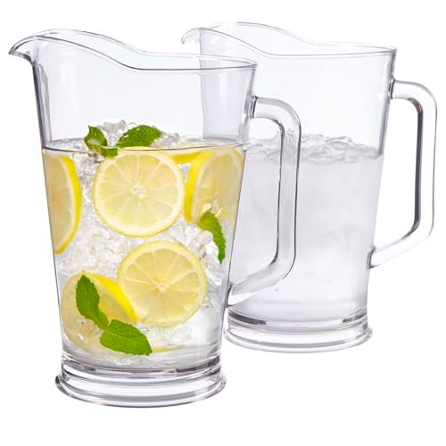 US Acrylic 64oz Bistro Clear Pitcher | Set of 2 Beer Pitchers | Reusable, BPA-free, Made in the USA, Indoor and Outdoor Pitcher Set for Water, Lemonade, Juice, Soda Pop, and Beer - Image 1