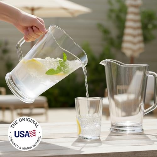 US Acrylic 64oz Bistro Clear Pitcher | Set of 2 Beer Pitchers | Reusable, BPA-free, Made in the USA, Indoor and Outdoor Pitcher Set for Water, Lemonade, Juice, Soda Pop, and Beer - Image 2