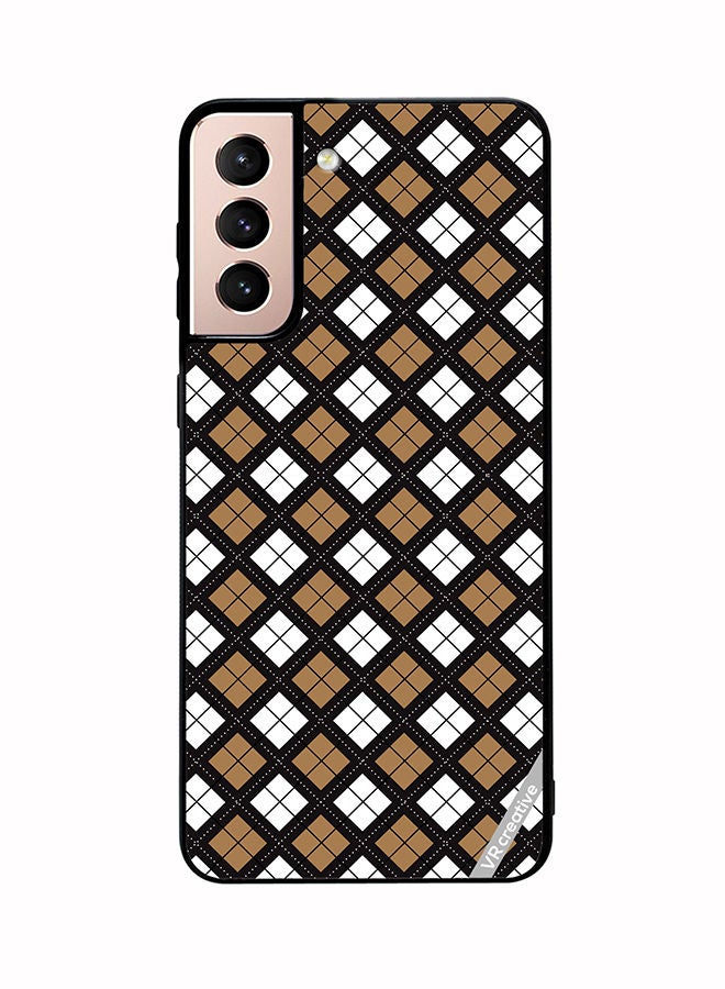 VR CREATIVE Protective Case Cover For Samsung Galaxy S21 Plus 5G Black White Brown Checkered Pattern Design Multicolour - Image 1