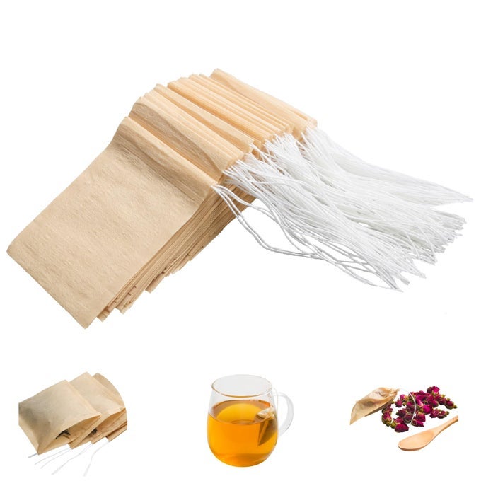 100PCS DISPOSABLE TEA BAGS FOR LOOSE TEA SMALL EMPTY TEA BAG WITH WOOD PULP MATERIAL UNBLEACHED TEA FILTER BAG WITH DRAWSTRING INITIAL 197 X276 INCH