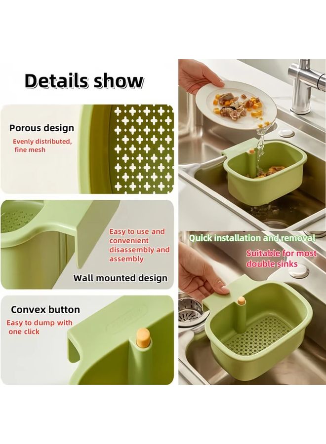 Green Self Cleaning Kitchen Sink Drain Basket With Removable Bottom 2pcs - Image 4