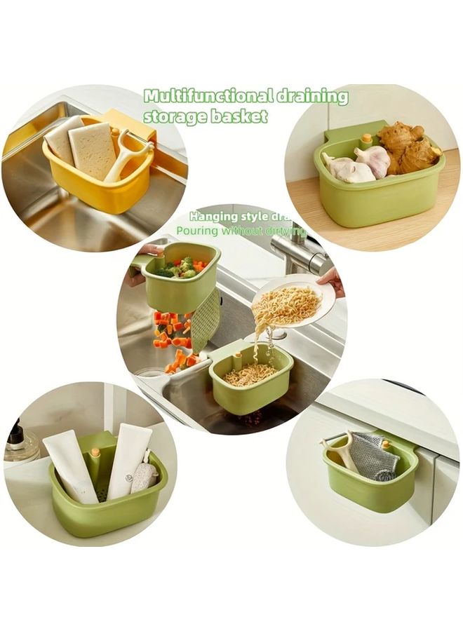 Green Self Cleaning Kitchen Sink Drain Basket With Removable Bottom 2pcs - Image 5