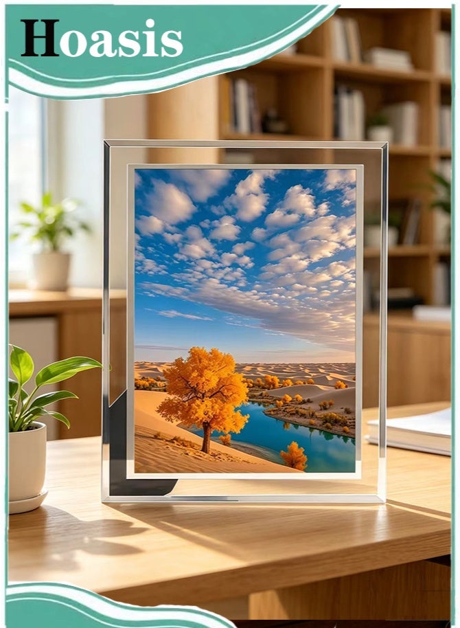 Hoasis 1 Piece Glass Picture Frame Desert Landscape Decorative Tabletop Frame for Home Office Desk Display, Photo Frame Gift for Friends Family 13x16.7 cm - Image 1