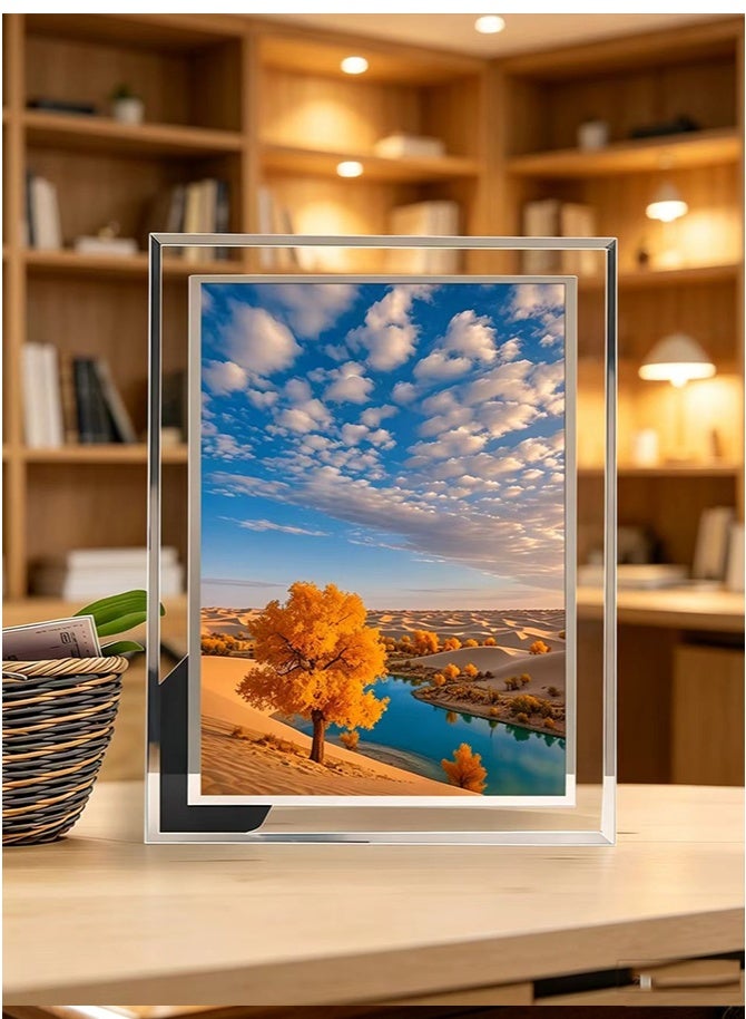 Hoasis 1 Piece Glass Picture Frame Desert Landscape Decorative Tabletop Frame for Home Office Desk Display, Photo Frame Gift for Friends Family 13x16.7 cm - Image 2