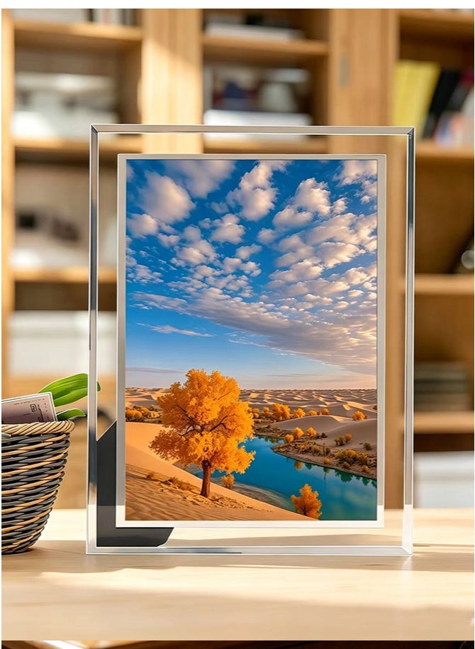 Hoasis 1 Piece Glass Picture Frame Desert Landscape Decorative Tabletop Frame for Home Office Desk Display, Photo Frame Gift for Friends Family 13x16.7 cm - Image 3