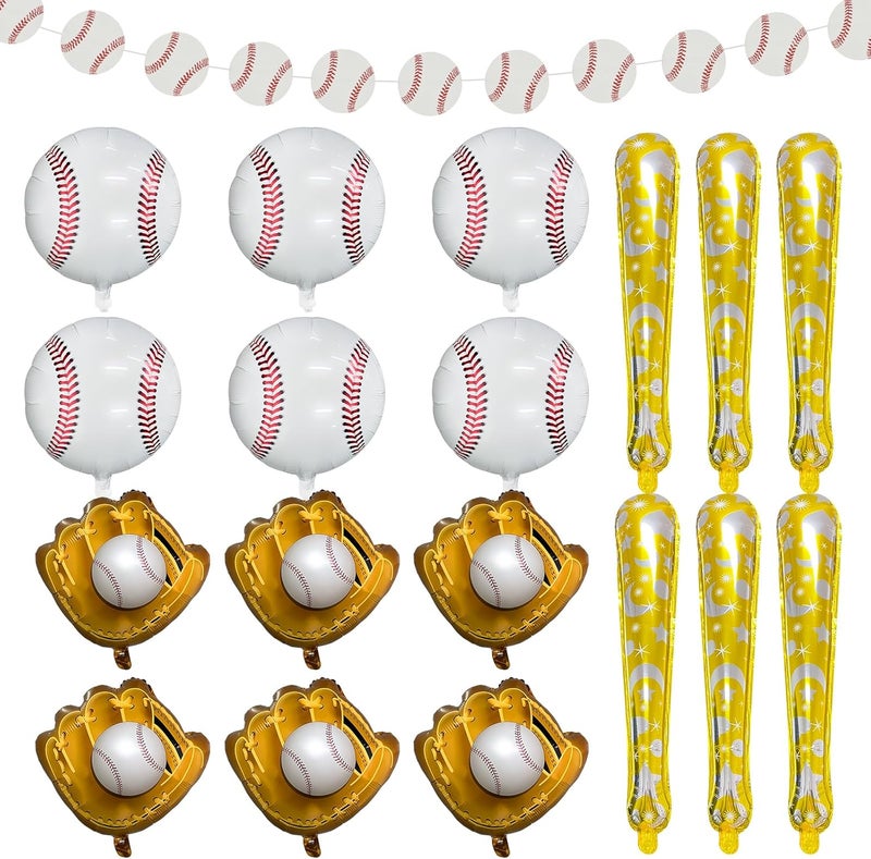 PLULON 19Pcs Baseball Party Decor  Balloons Banner Garland Glove Bat  Foil Balloons for Kids Sports Themed Birthday Parties - Image 1