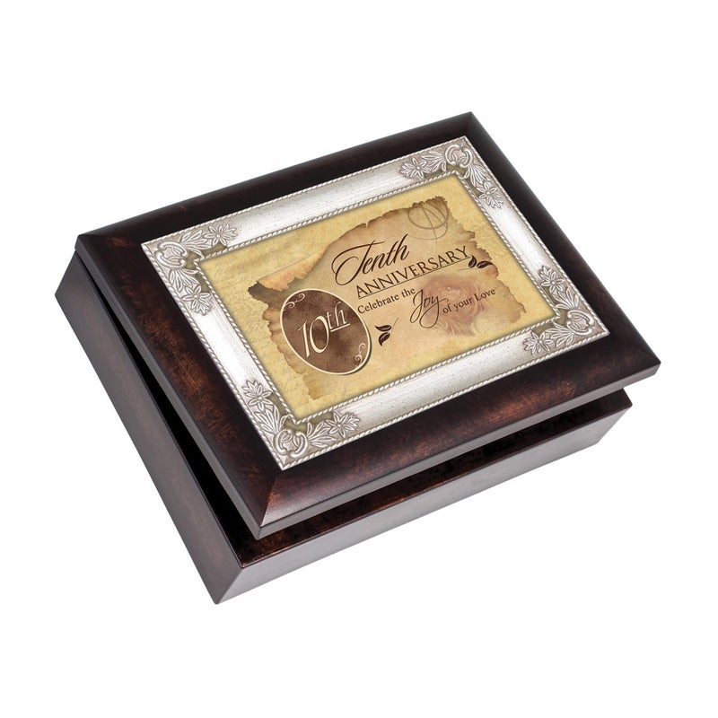 Cottage Garden Tenth Anniversary Burlwood Jewelry Music Box Plays Unchained Melody