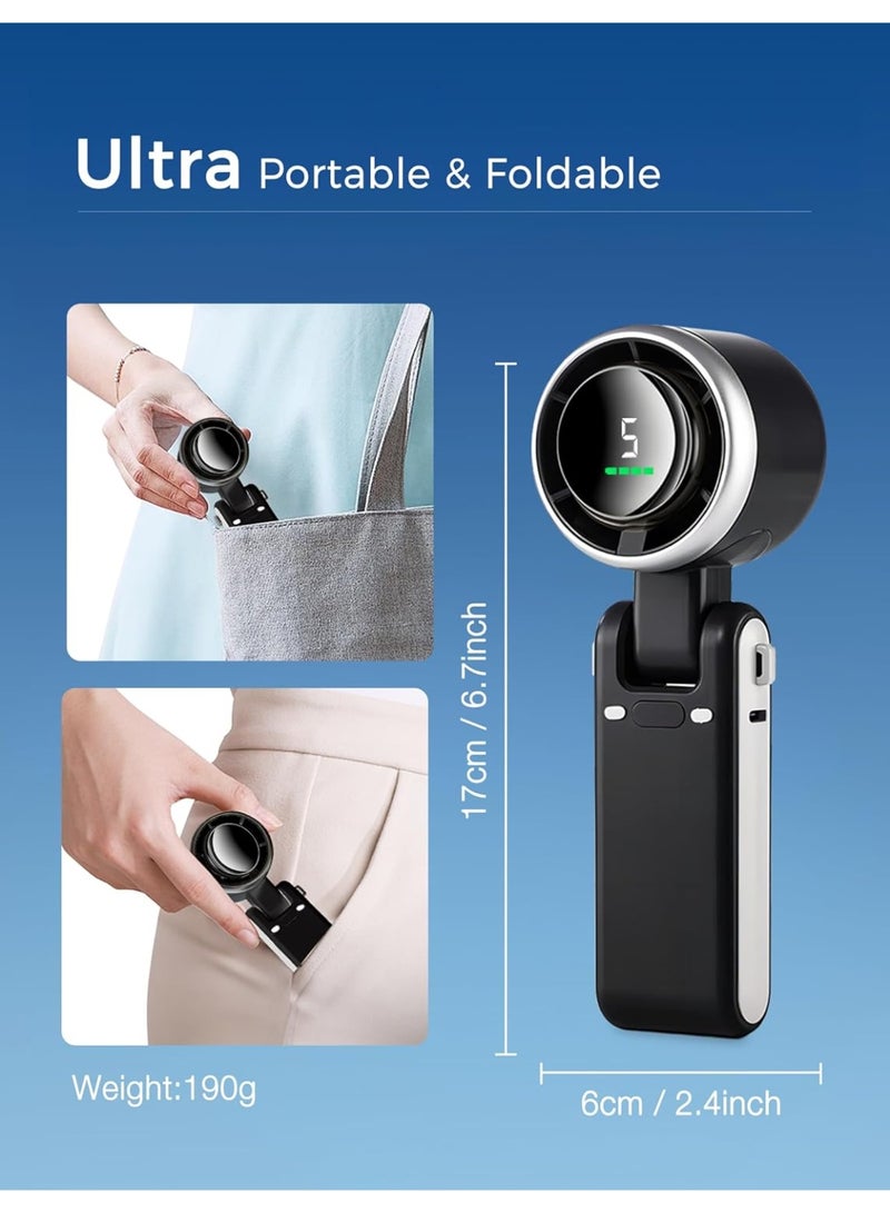 BlueFire Bladeless Handheld Fan with 5-Speed Turbo Cooling | 5000mAh USB Rechargeable Portable Mini Fan with Digital Display & 11H Max Runtime | Quiet Brushless Motor, Neck/Desk/Wall Mount | Safe Personal Cooling for Travel, Office & Outdoor Use - Image 4