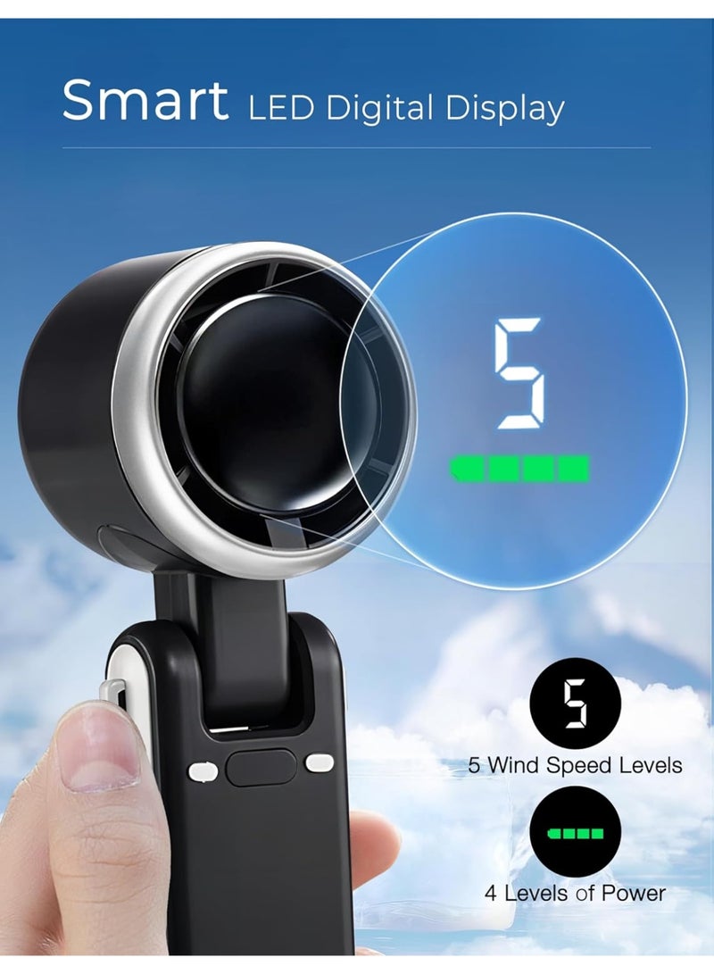 BlueFire Bladeless Handheld Fan with 5-Speed Turbo Cooling | 5000mAh USB Rechargeable Portable Mini Fan with Digital Display & 11H Max Runtime | Quiet Brushless Motor, Neck/Desk/Wall Mount | Safe Personal Cooling for Travel, Office & Outdoor Use - Image 3