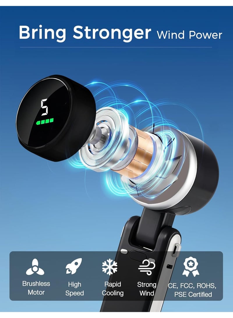 BlueFire Bladeless Handheld Fan with 5-Speed Turbo Cooling | 5000mAh USB Rechargeable Portable Mini Fan with Digital Display & 11H Max Runtime | Quiet Brushless Motor, Neck/Desk/Wall Mount | Safe Personal Cooling for Travel, Office & Outdoor Use - Image 5