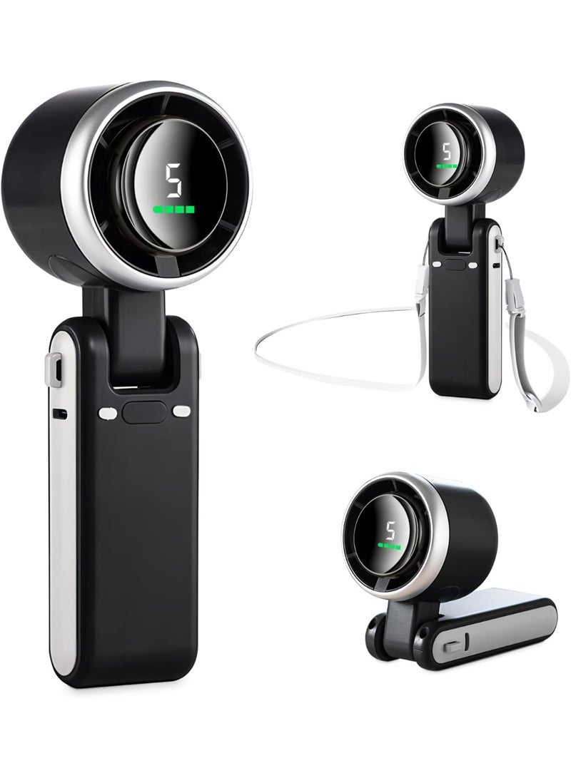 BlueFire Bladeless Handheld Fan with 5-Speed Turbo Cooling | 5000mAh USB Rechargeable Portable Mini Fan with Digital Display & 11H Max Runtime | Quiet Brushless Motor, Neck/Desk/Wall Mount | Safe Personal Cooling for Travel, Office & Outdoor Use - Image 1