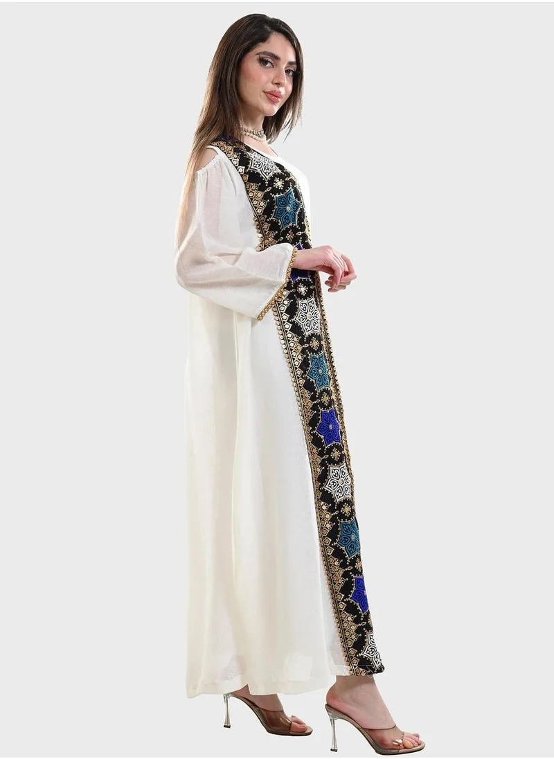 توب تاتو Mesh Printed Tie Detail Jalabiya