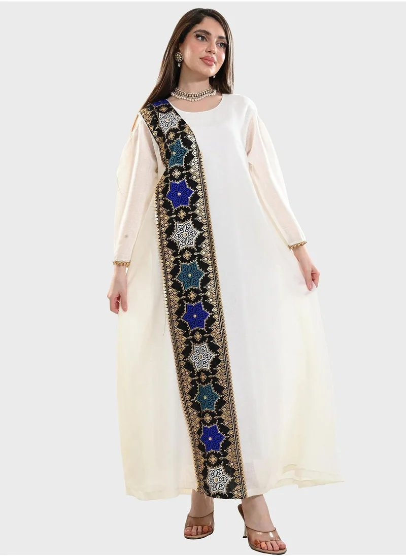 توب تاتو Mesh Printed Tie Detail Jalabiya