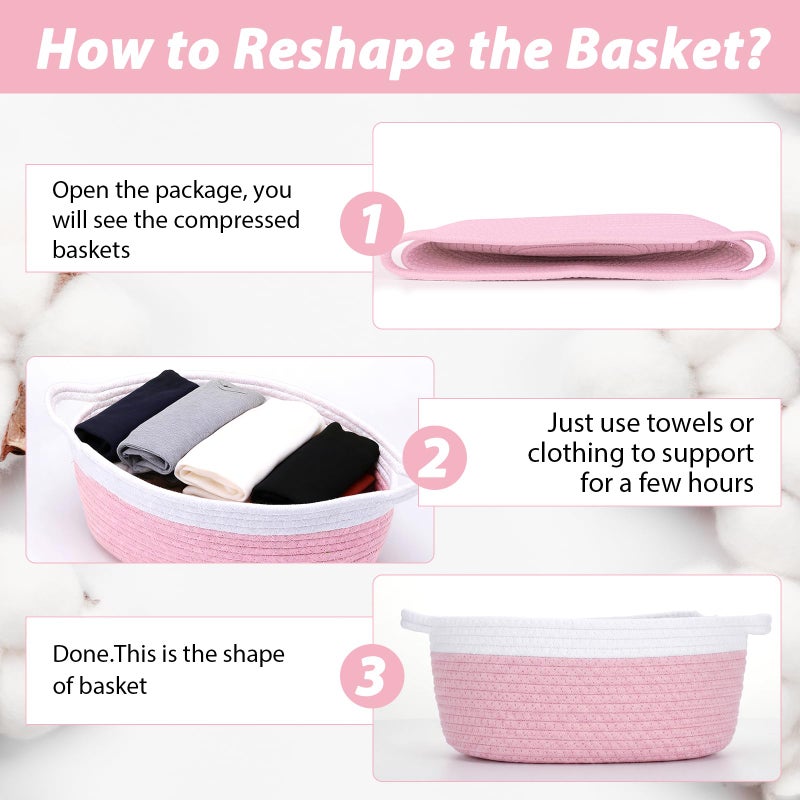 woric Baby Gifts Basket Woven Easter Basket Rope Baskets for Gifts Empty Baby Shower Toy Storage Girls Baskets Decorative (Pink 12"X 8" X 5" with Gift Bag Card Ribbon Tissue Paper) - Image 4