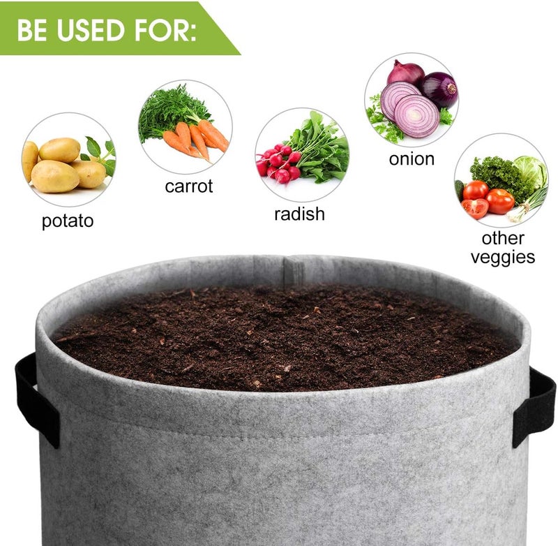Homyhoo Potato Grow Bags with Flap 10 Gallon, 4 Pack Planter Pot with Handles and Harvest Window for Potato Tomato and Vegetables, Black and Gray - Image 4
