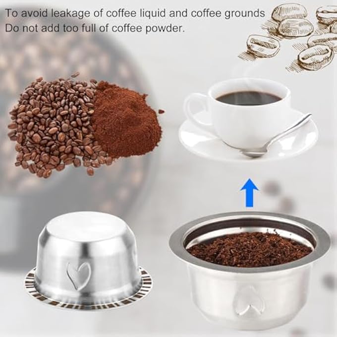 SYOSI Reusable Stainless Steel Pods For Nespresso Vertuo 230Ml Coffee Capsule Set With Silicone Lid Spoon And Brush Coffee Accessories Compatible With Delonghi Machines - Image 3