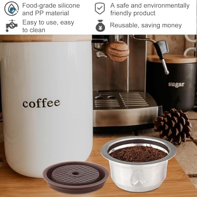 SYOSI Reusable Stainless Steel Pods For Nespresso Vertuo 230Ml Coffee Capsule Set With Silicone Lid Spoon And Brush Coffee Accessories Compatible With Delonghi Machines - Image 2