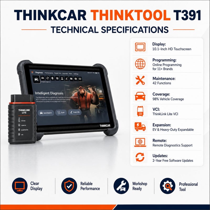 THINKCAR T391 10.1-Inch OE-Level Full Function Diagnostic Tool With Online Programming, TCOS, 128GB Storage And 41 Maintenance Functions - Image 5