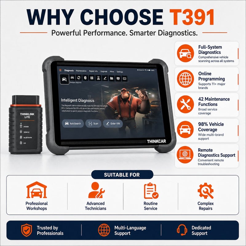 THINKCAR T391 10.1-Inch OE-Level Full Function Diagnostic Tool With Online Programming, TCOS, 128GB Storage And 41 Maintenance Functions - Image 4