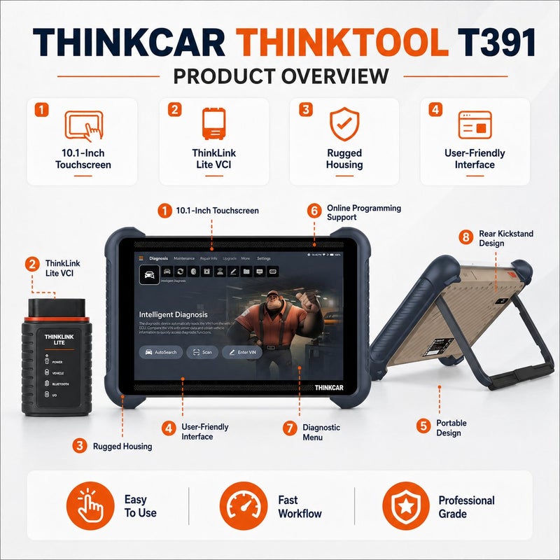 THINKCAR T391 10.1-Inch OE-Level Full Function Diagnostic Tool With Online Programming, TCOS, 128GB Storage And 41 Maintenance Functions - Image 3