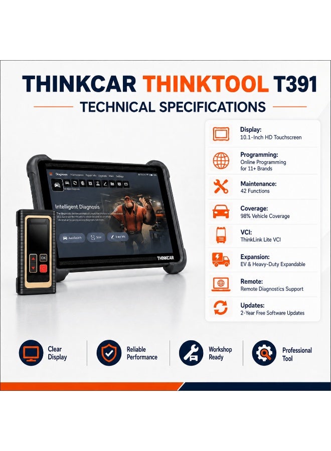 THINKCAR T391 10.1-Inch OE-Level Full Function Diagnostic Tool With Online Programming, TCOS, 128GB Storage And 41 Maintenance Functions - Image 5