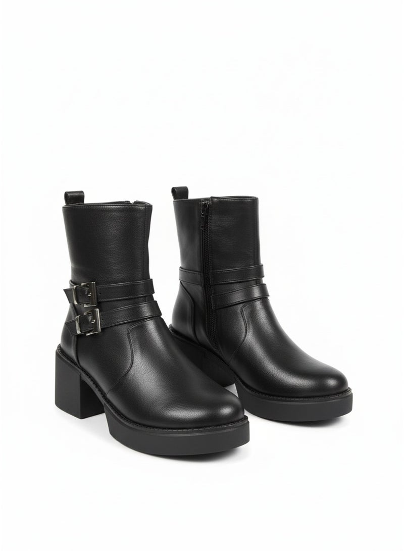 لايف ستيلاش  حذاء كاحل من الجلد أنيق E-102 - أسود - Image 2