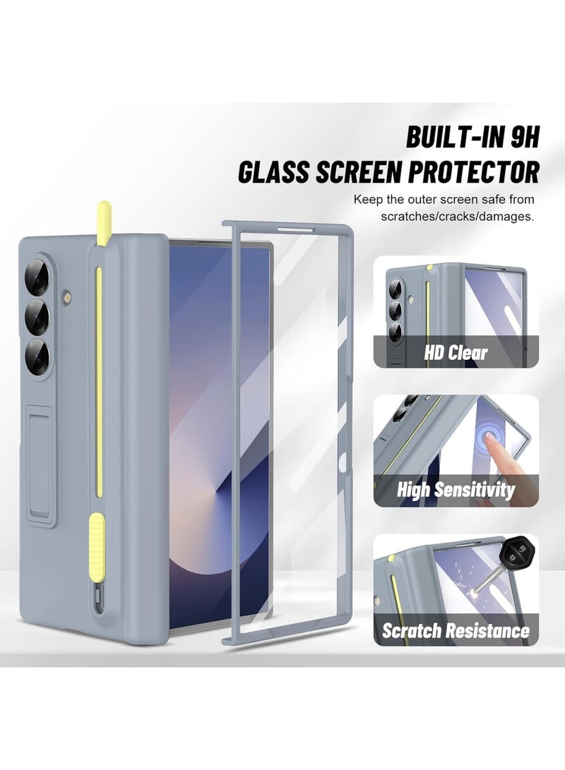 SYOSI Phone Case Compatible with Samsung Galaxy Z Fold 7 with Built-in Screen Protector and S Pen Holder, Full-Body Shockproof Protective Cases with Kickstand for Z Fold 7 5G (Gray) - Image 3