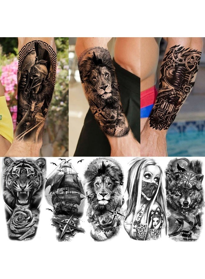 Bilizar 63 Sheets Tribal Wolf Lion Tiger Temporary Tattoos For Men Women Adults, Scary Halloween Skull Gangster Fake Tattoo Stickers Kids, Small 3D Realistic Tattoos Thigh Arm Neck Elephant Warrior - Image 3