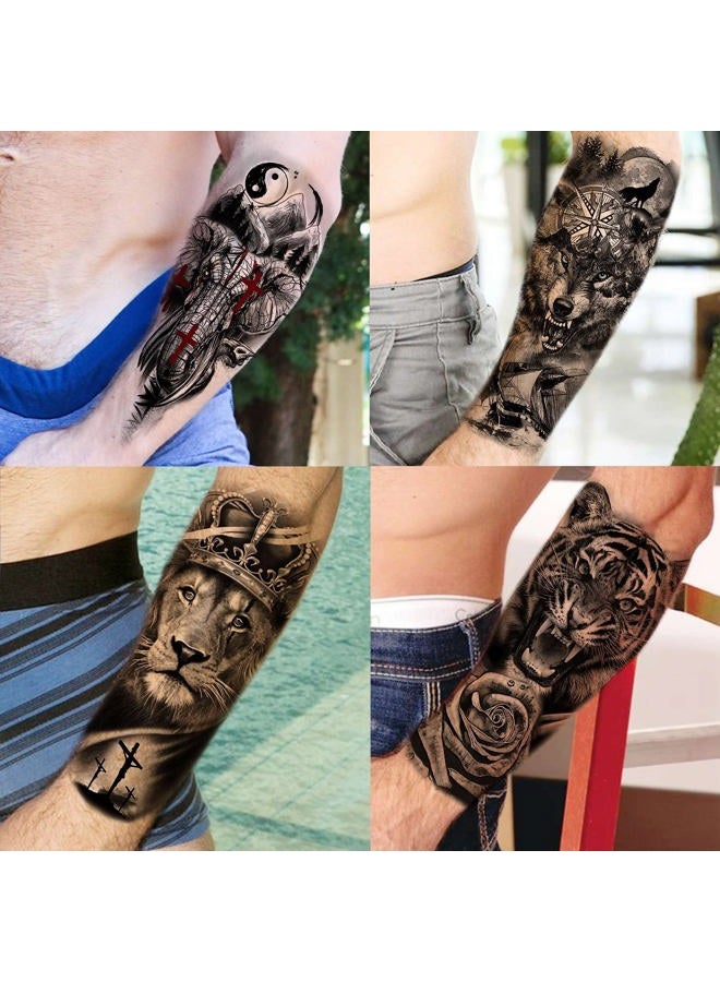 Bilizar 63 Sheets Tribal Wolf Lion Tiger Temporary Tattoos For Men Women Adults, Scary Halloween Skull Gangster Fake Tattoo Stickers Kids, Small 3D Realistic Tattoos Thigh Arm Neck Elephant Warrior - Image 4