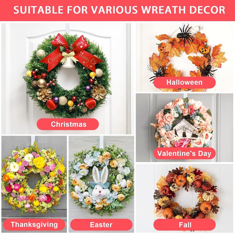 ZYSUN 12” Metal Over the Door Wreath Hanger for Front Door, 2 Pack Non-Scratch Door Hook for Hanging Christmas Wreaths, Holiday Decor & Welcome Signs, Durable Wreath Hanger Hooks for Home Decoration, White - Image 2