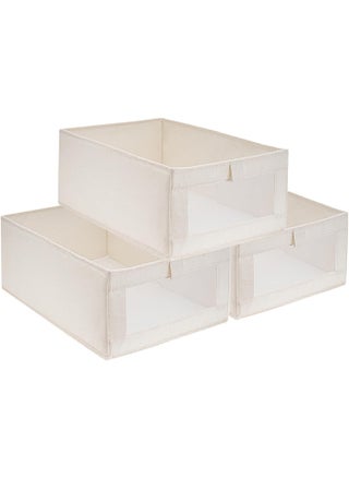 SKY-TOUCH 3Pcs Linen Storage Bins : Closet Organizers and Storage with Clear Window Foldable Large Storage Closet Baskets for Organizing Clothing Toys Books Shelves - pzsku/Z34A7E5B8727DF66A4438Z/45/_/1727249963/28f2520a-8386-4a88-ad4f-7c8ec6f8aa65