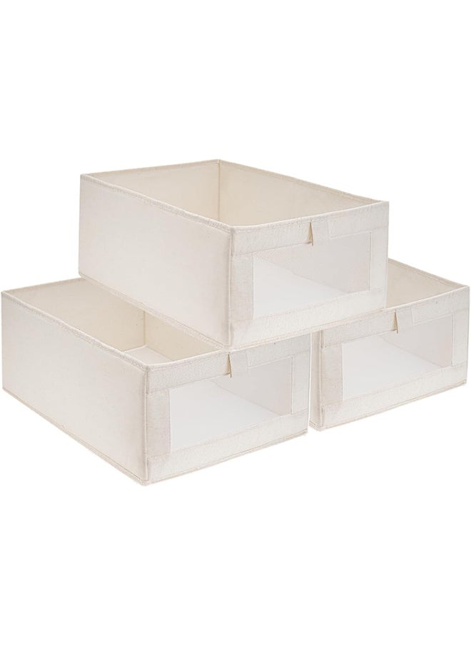 SKY-TOUCH SKY-TOUCH 3Pcs Linen Storage Bins : Closet Organizers and Storage with Clear Window Foldable Large Storage Closet Baskets for Organizing Clothing Toys Books Shelves  - Image 1