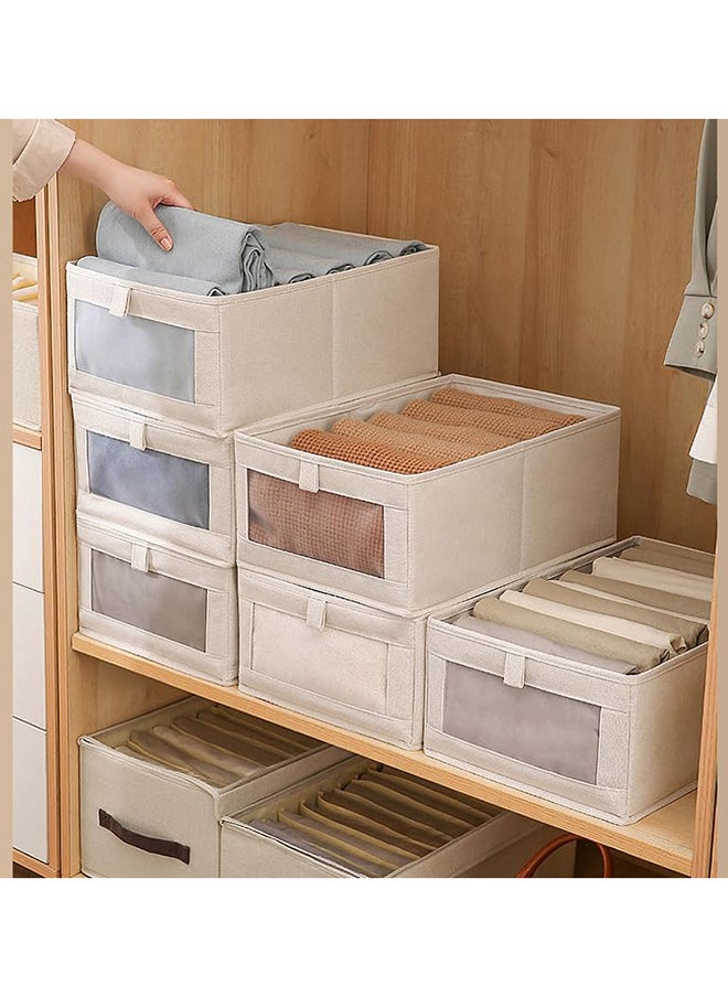 SKY-TOUCH SKY-TOUCH 3Pcs Linen Storage Bins : Closet Organizers and Storage with Clear Window Foldable Large Storage Closet Baskets for Organizing Clothing Toys Books Shelves  - Image 5