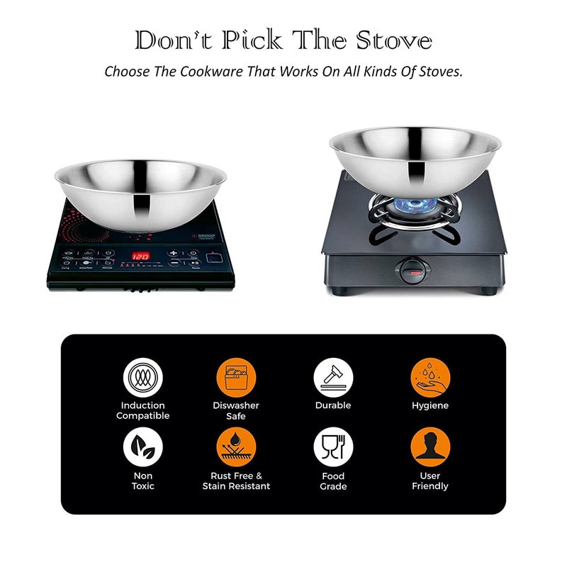 KITCHEN CLUE KITCHEN CLUE Premium Guage 304 Quality Stainless Steel Extra Deep TriPly Tasla 20 CM 1700 ML Silver Induction Compatiible Steel Tasal for Cooking Doughing Highly Durable 5 Year Warranty - Image 3