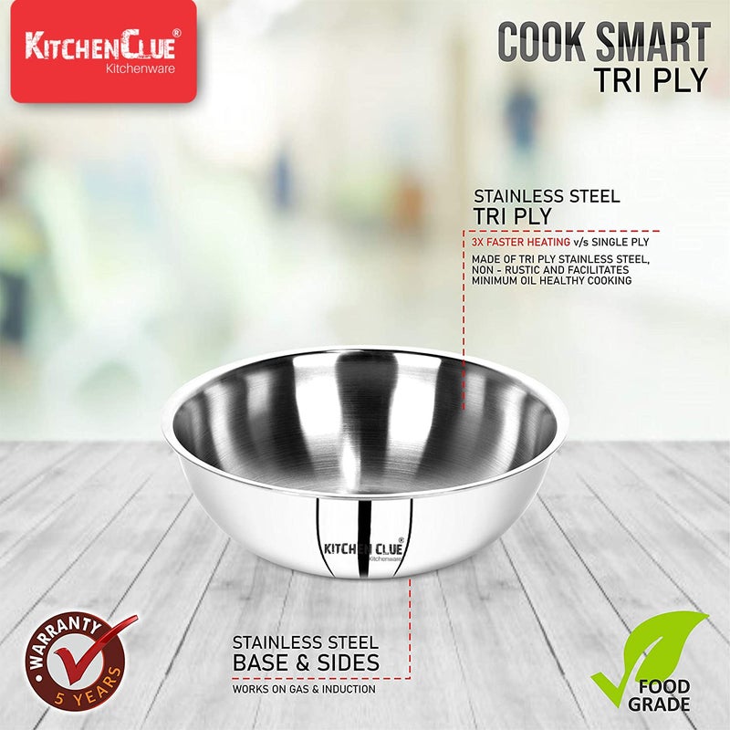KITCHEN CLUE KITCHEN CLUE Premium Guage 304 Quality Stainless Steel Extra Deep TriPly Tasla 20 CM 1700 ML Silver Induction Compatiible Steel Tasal for Cooking Doughing Highly Durable 5 Year Warranty - Image 5