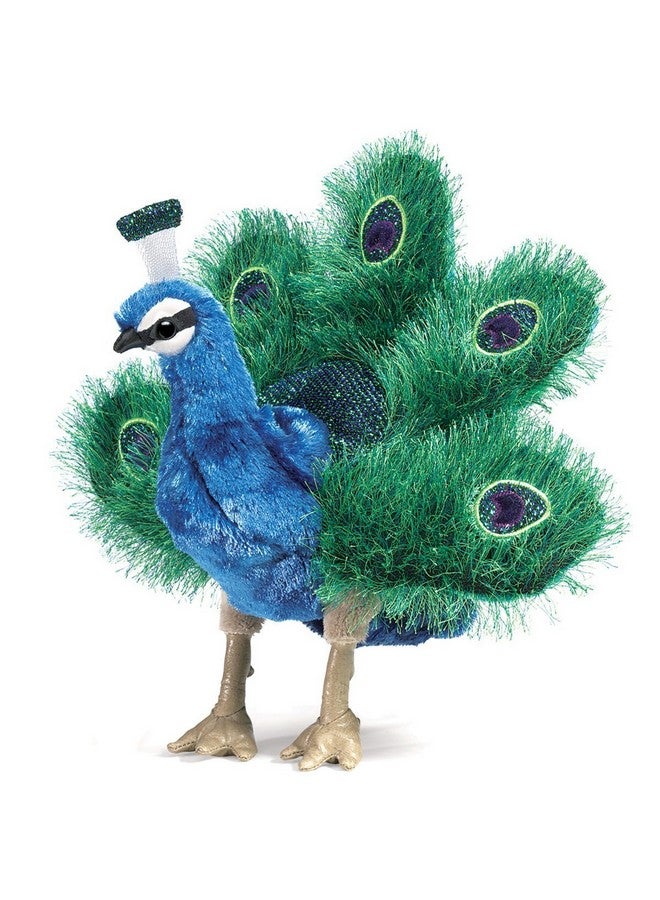 Folkmanis Small Peacock Hand Puppet, Blue; Green, Gold - Image 1