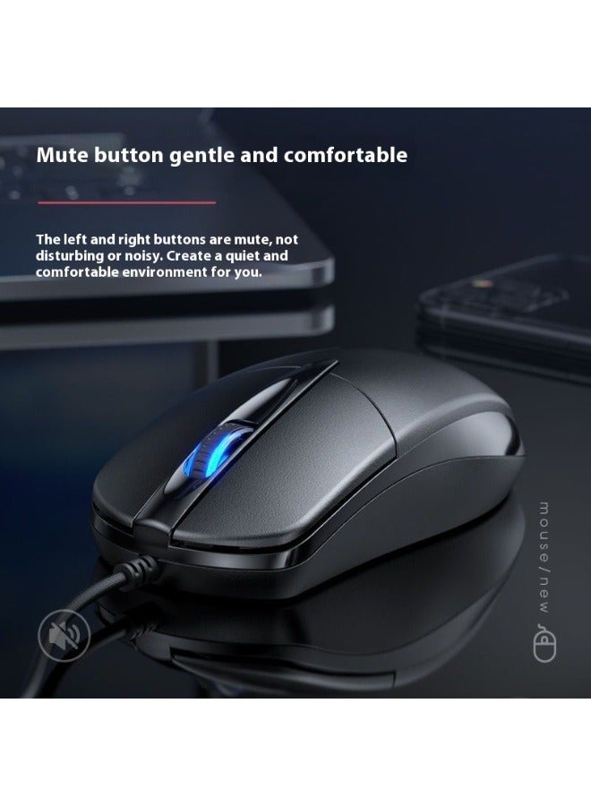 Silent Gaming USB Wired Mouse，Black, Ideal for Office，Gaming Use