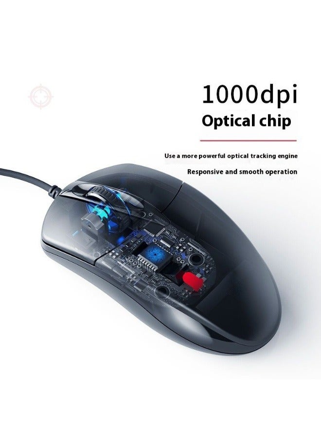 Silent Gaming USB Wired Mouse，Black, Ideal for Office，Gaming Use