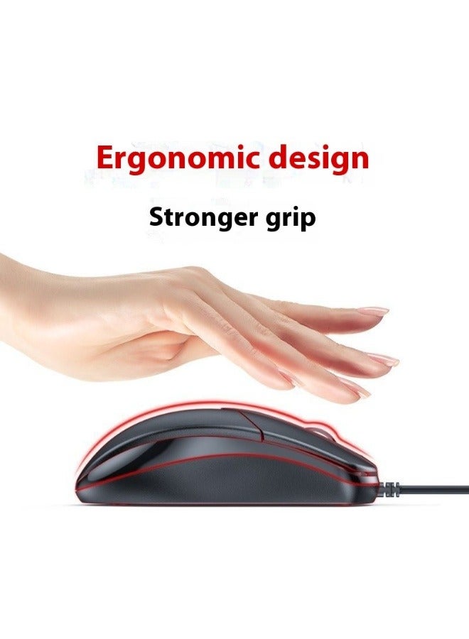 Silent Gaming USB Wired Mouse，Black, Ideal for Office，Gaming Use