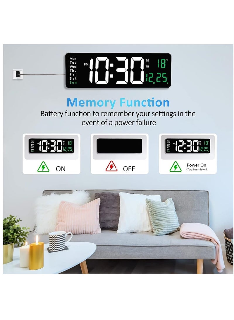 Digital Wall Clock with Large Display 16 inch Alarm Clock with Remote Control LED Digital Clock Large Clock Automatic Brightness Dimmer Big Clock with Date, Week, Temperature