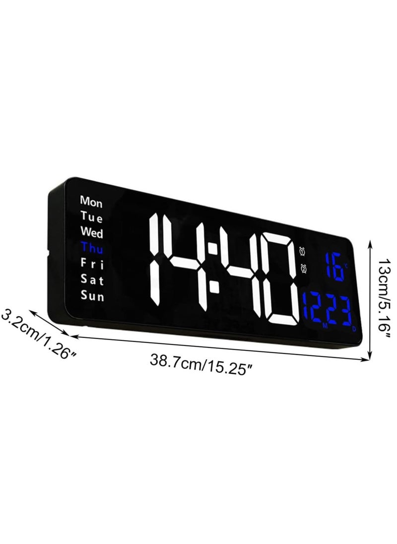 Digital Wall Clock with Large Display 16 inch Alarm Clock with Remote Control LED Digital Clock Large Clock Automatic Brightness Dimmer Big Clock with Date, Week, Temperature