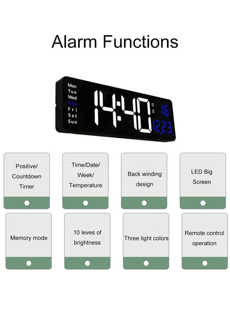 Digital Wall Clock with Large Display 16 inch Alarm Clock with Remote Control LED Digital Clock Large Clock Automatic Brightness Dimmer Big Clock with Date, Week, Temperature
